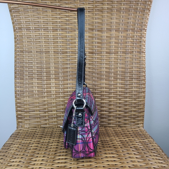 Coach Tartan Plaid Poppy Signature Small Penny Flap Shoulder Bag Purse Purple - Picture 7 of 16